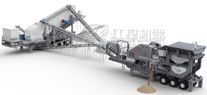 雙機(jī)搭配輪胎式移動(dòng)破碎站