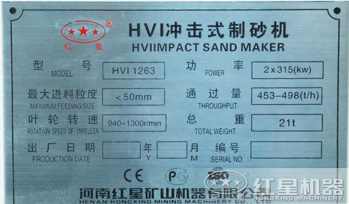 1263制砂機(jī)銘牌