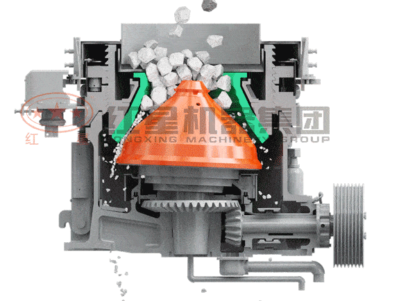 石灰石液壓圓錐破碎機(jī)的工作原理 石灰石液壓圓錐破碎機(jī)的工作原理