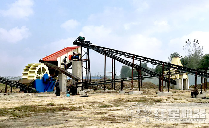 制砂機(jī)配合洗砂機(jī)作業(yè)