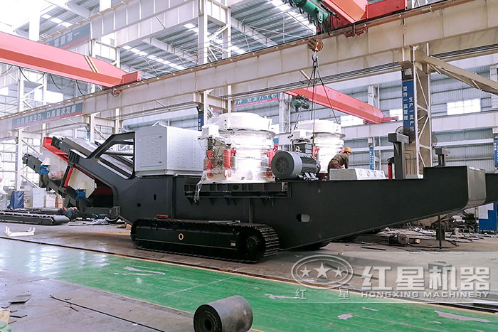移動式石頭破碎機(jī)配置電機(jī)組車間安裝中