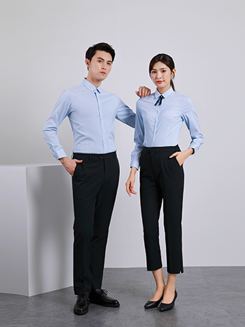 商務(wù)襯衫定制 時尚襯衫男女士春秋季 淡藍色長袖襯衫